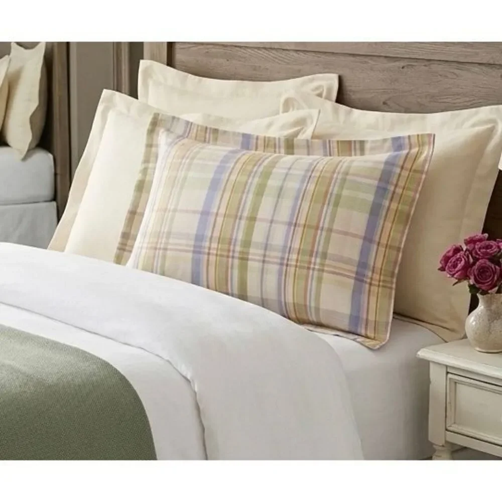 Standard 1 PILLOW SHAM Laura Ashley blue white green PLAID Summer Haven NEW